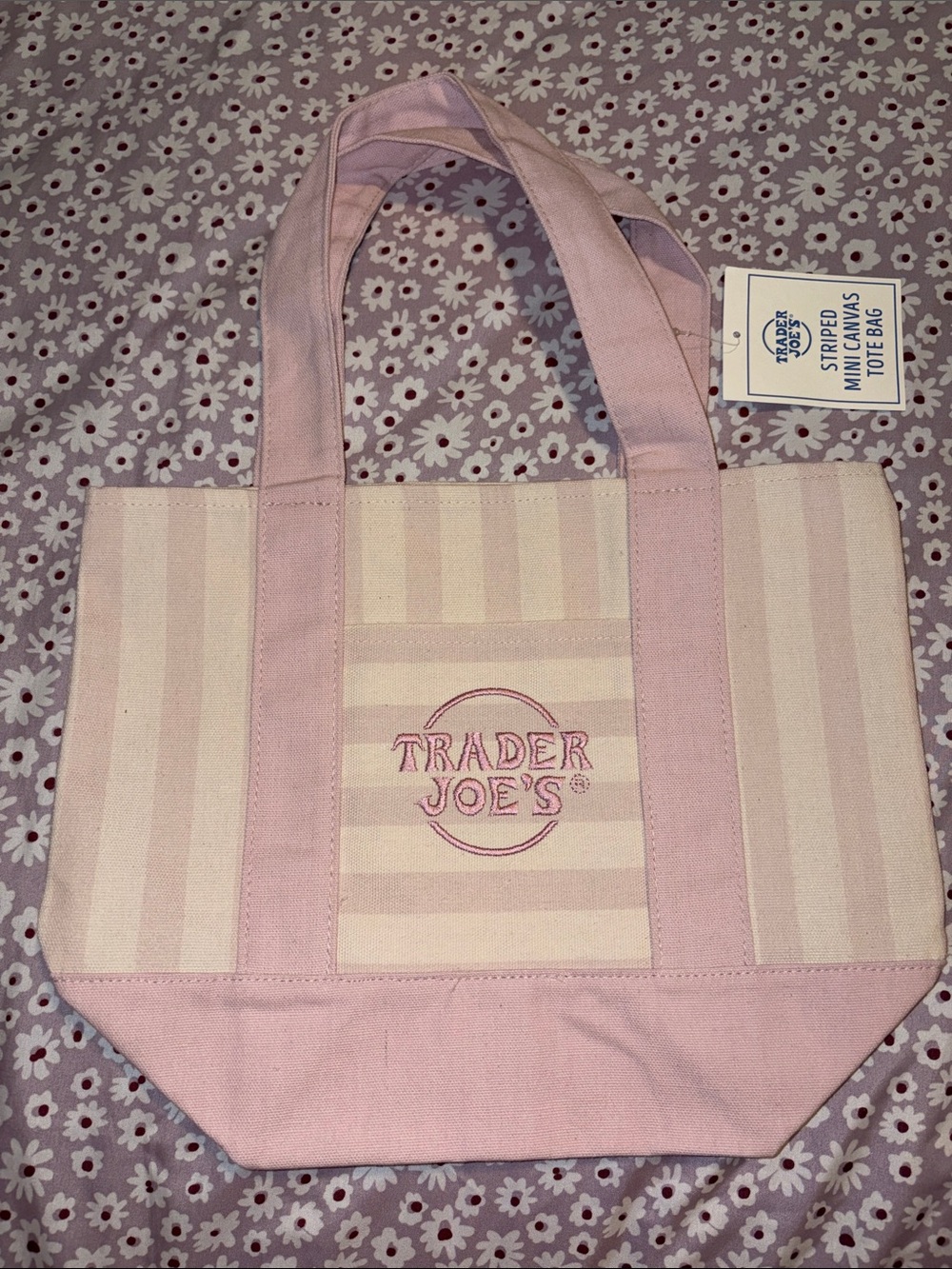 Trader Joe's Mini Canvas Tote in Pink Striped